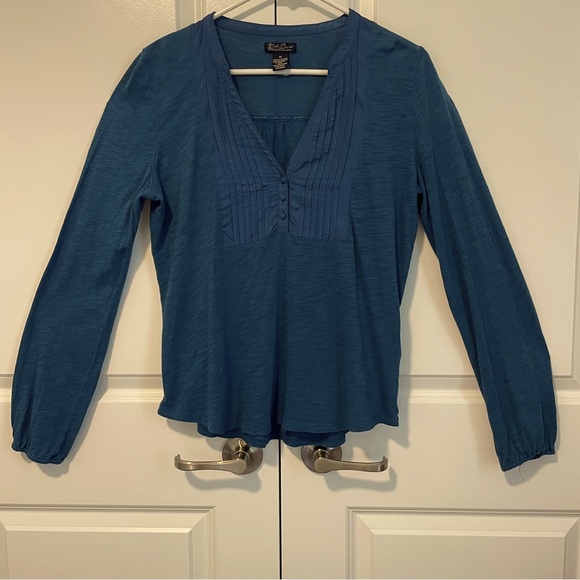 Lucky Brand Teal Long Sleeve Pintuck Blouse – Size M, Boho Style - Picture 1 of 7